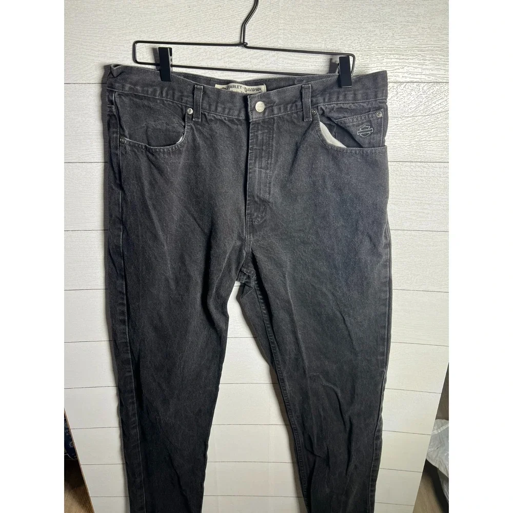 Harley Davidson 36x34 Black Straight Leg Denim Jeans Biker Motorcycle Vintage